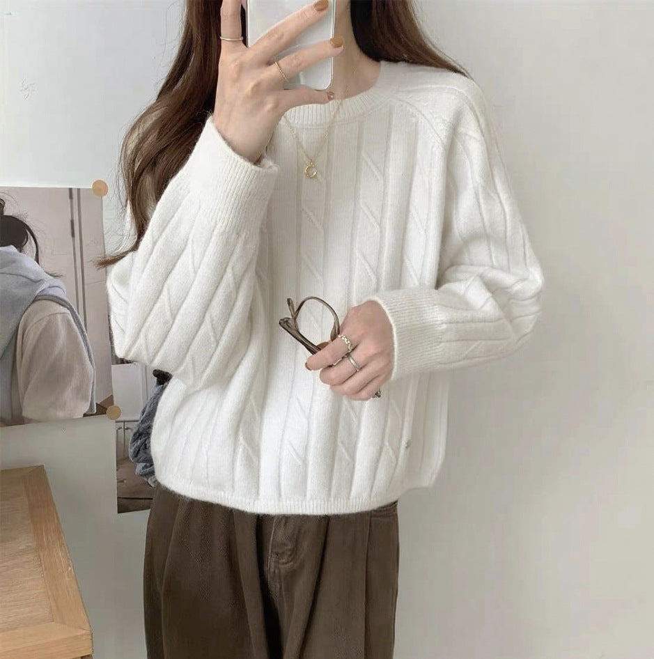 Women's Korean Round Neck Idle Style Twist Knit With Sweater