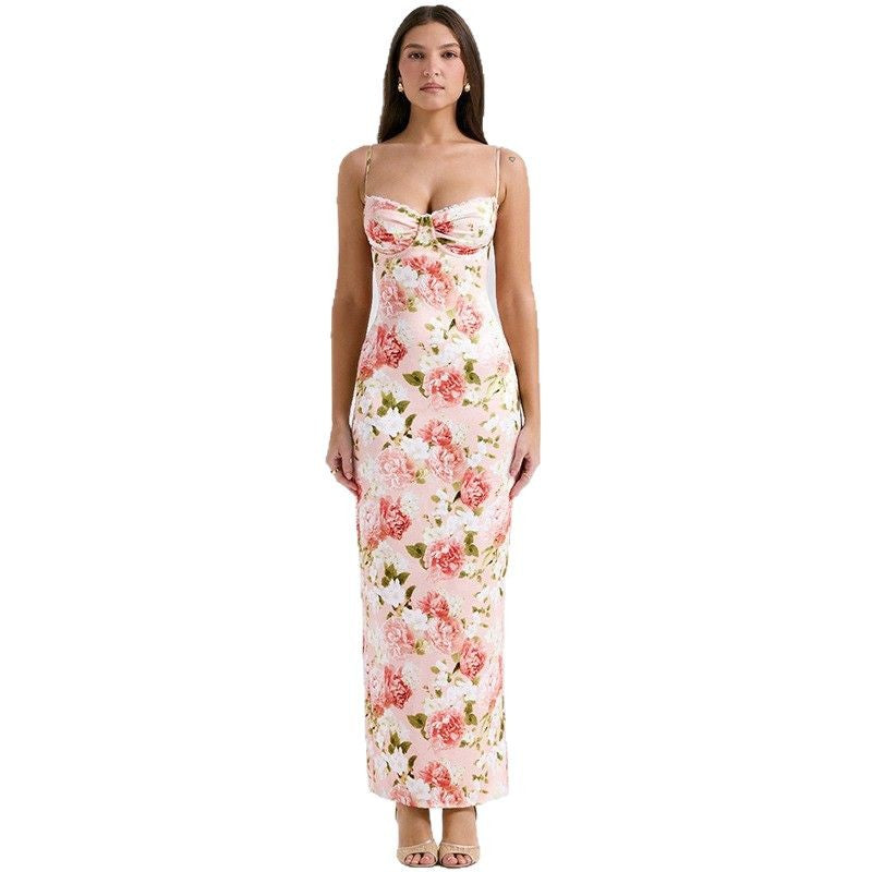 Women's Summer French Sexy Strap Floral Dress Dresses