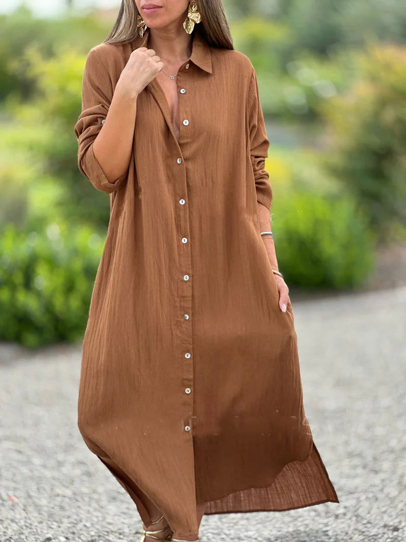 Women's Dress Cotton Linen Shirtdress Fashion Casual Dresses