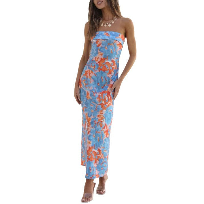 Bandeau Printed Hot Temperament Long Party Dress
