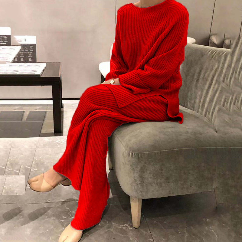 Women's Knitted Leisure Wear Solid Color Long Fashion Casual Suit