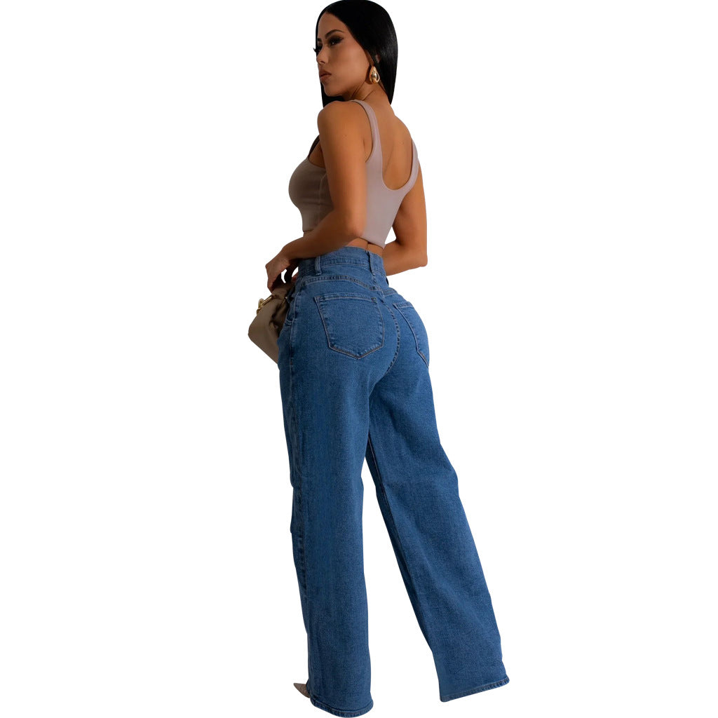 Fashion Personalized Stretch Wide Leg Trousers Jeans