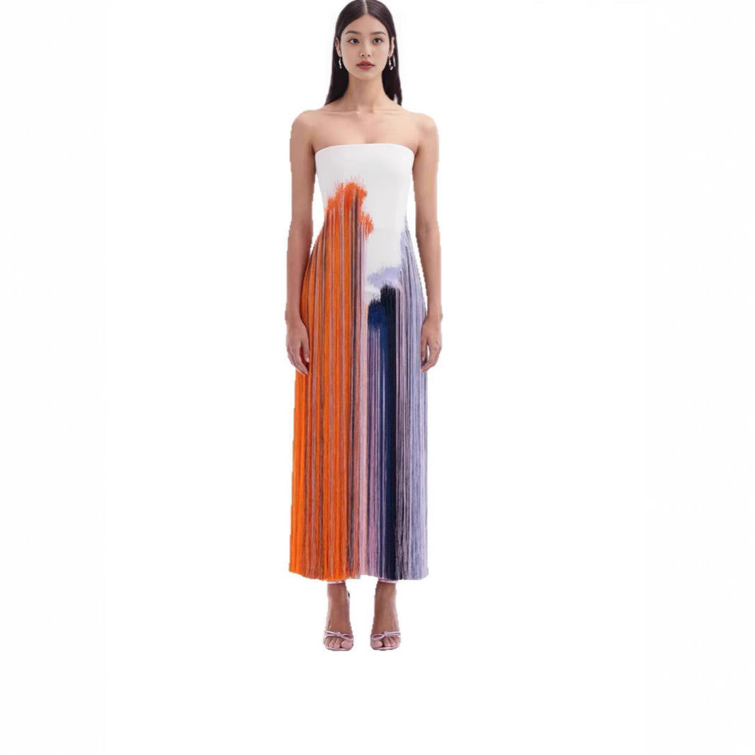 Women's Summer Holiday Tube Tassel Floral Print Slit Dress