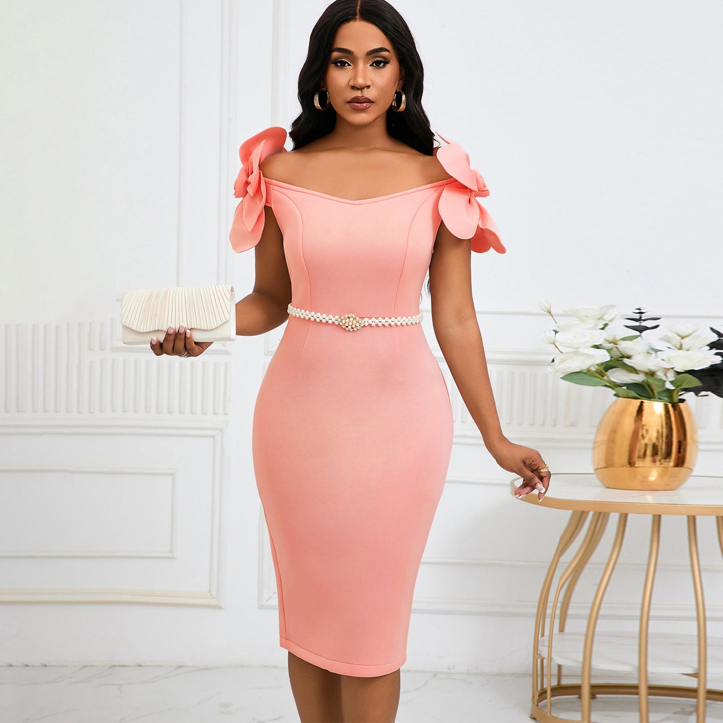 Women's Elegant Three-dimensional Flower Banquet Sheath Dress