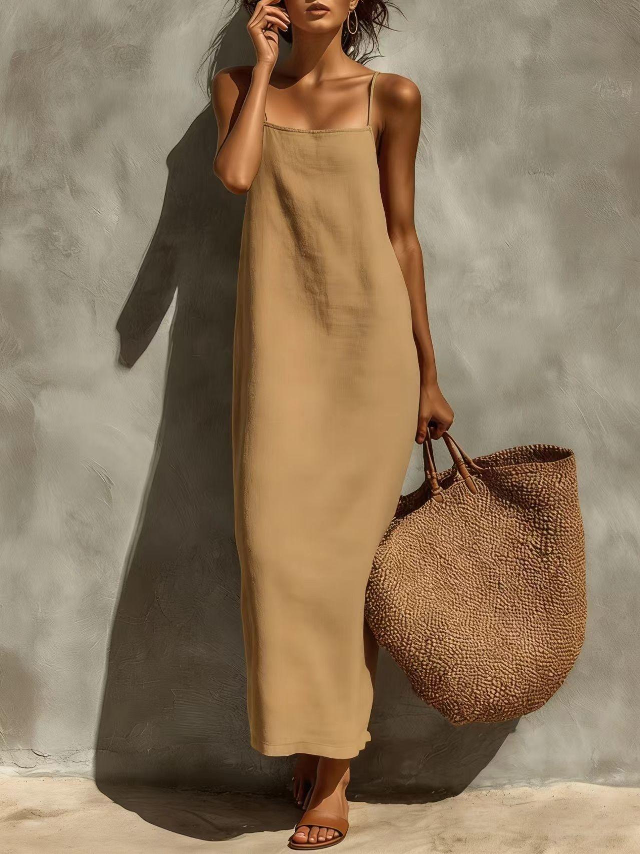 Women's Suspender Retro Loose Temperament Vacation Style Dress