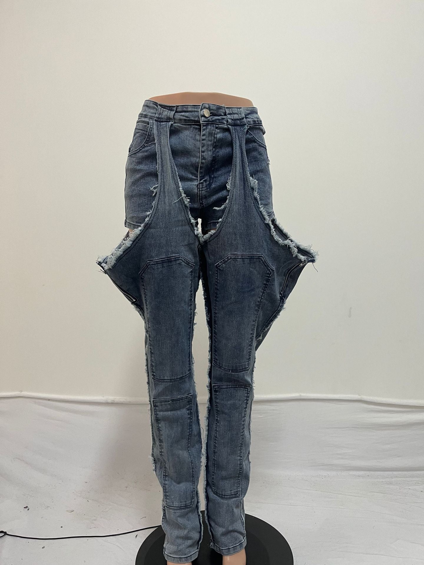 Creative Slouchy Cool Personality Two-piece Stitching Jeans