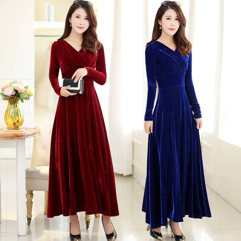 Gold Veet Long Sleeve Large Swing Dress