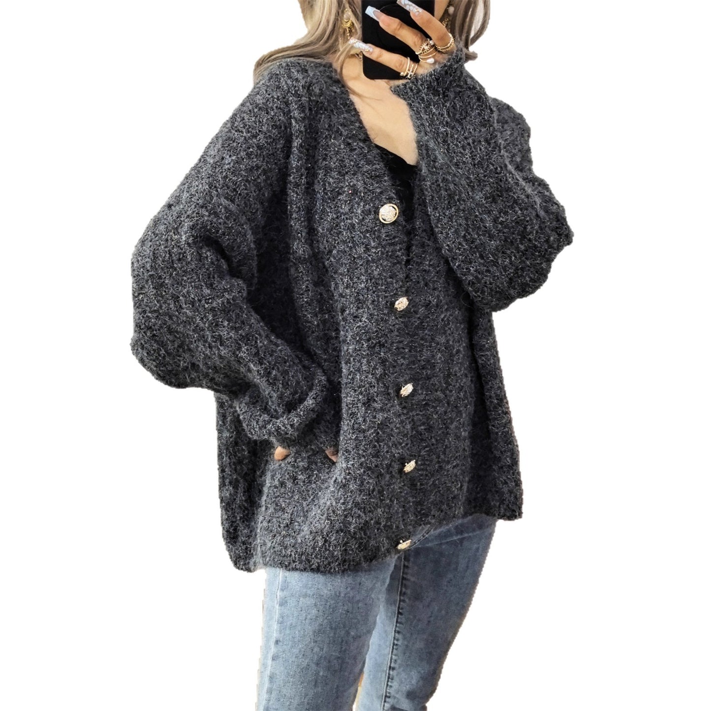 Retro Thick Gold Button Knitted Single-breasted Sweaters