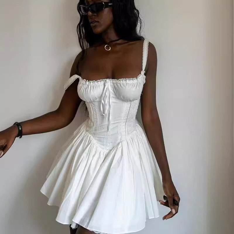 Aurore Fishbone Cinched Waist Suspender Pure Dresses