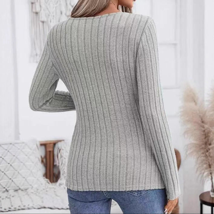 Women's Sunken Stripe Brushed Large Long-sleeved Knitted Women's Sweater