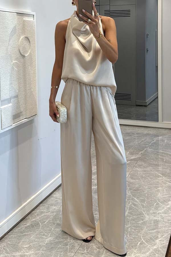 Women's Sleeveless Trousers Satin Leisure Vacation Loose Suits