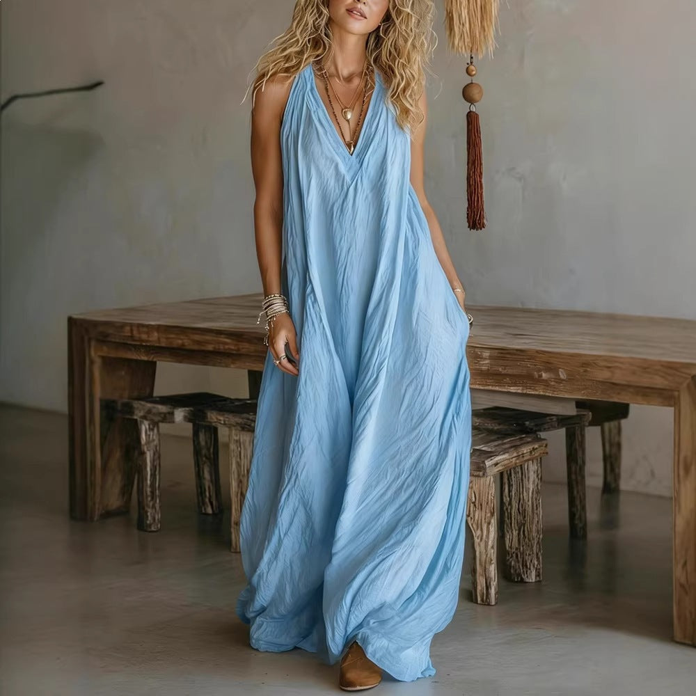 Women's Casual Sleeveless Loose Pockets Full-length Dress