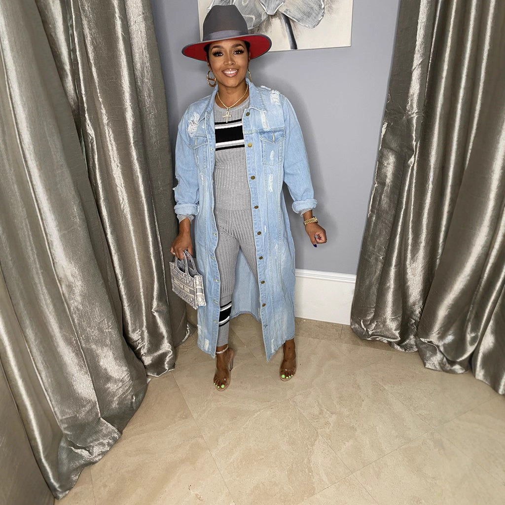 Women's Denim Long Trench Ripped For Coats