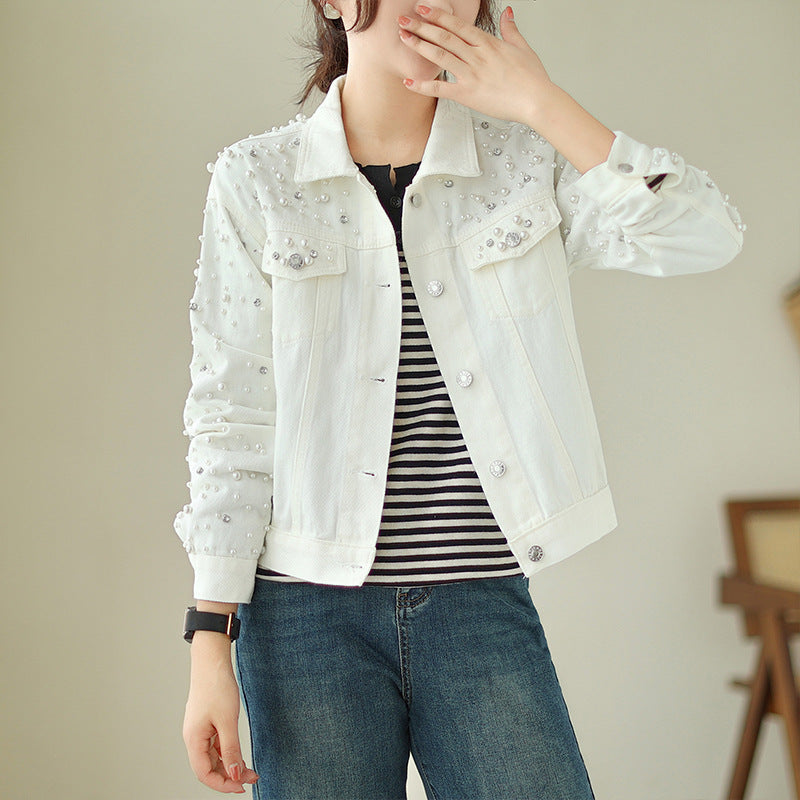 Women's Diamond Rivets Denim Long-sleeved Korean Loose Jackets