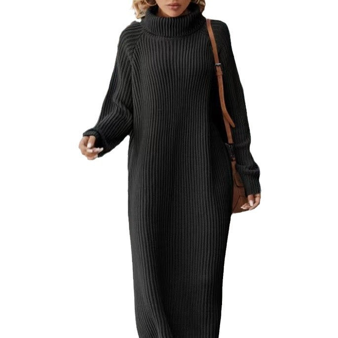 Women's Long Dress Loose Over Knee Turtleneck Knitting Sweaters