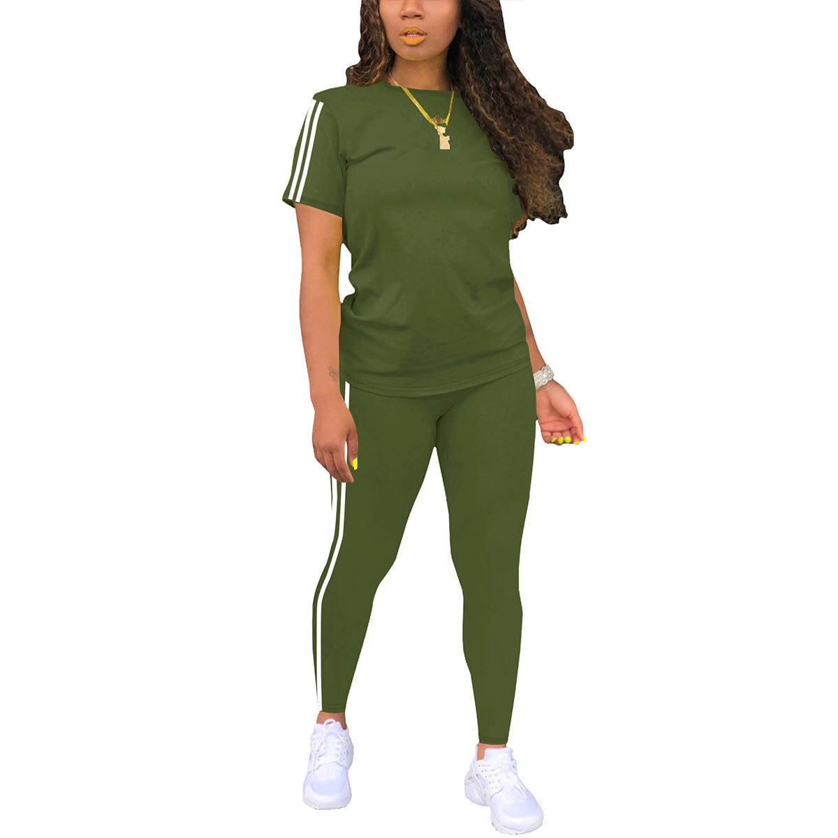 Women's Neck Short-sleeved With Trousers Side Stickers Tops