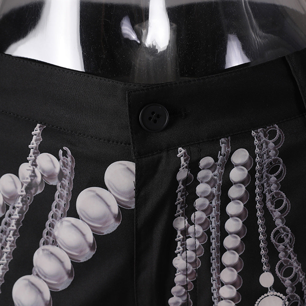 Women's Design Pearl Floral Print Casual Autumn High Pants