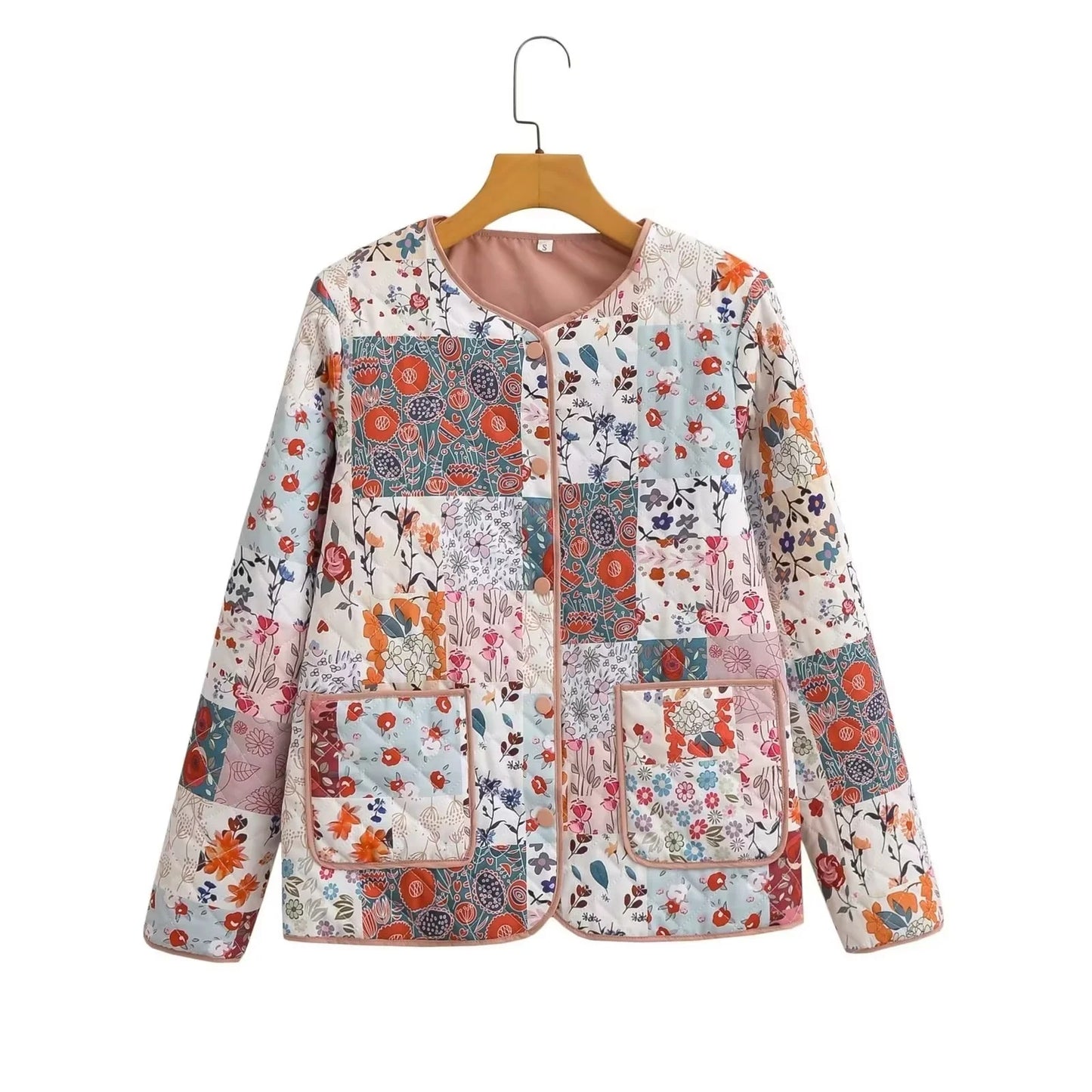 Women's Color Matching Printing Cotton Fashion Loose Jackets