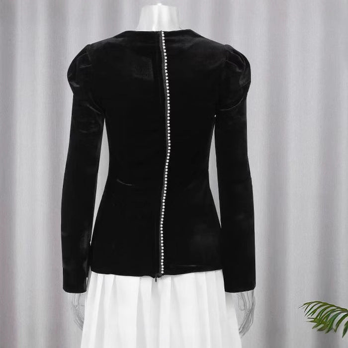 Temperament Square Collar Pleated Veet Dress Dresses