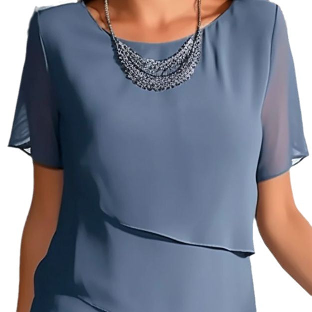 Women's Solid Color Sleeve Glitter Ruffles Crew Neck Dress