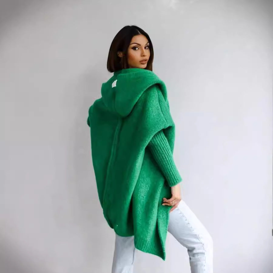 Hooded Hat Collar Temperament Commute Stitching Knitwear