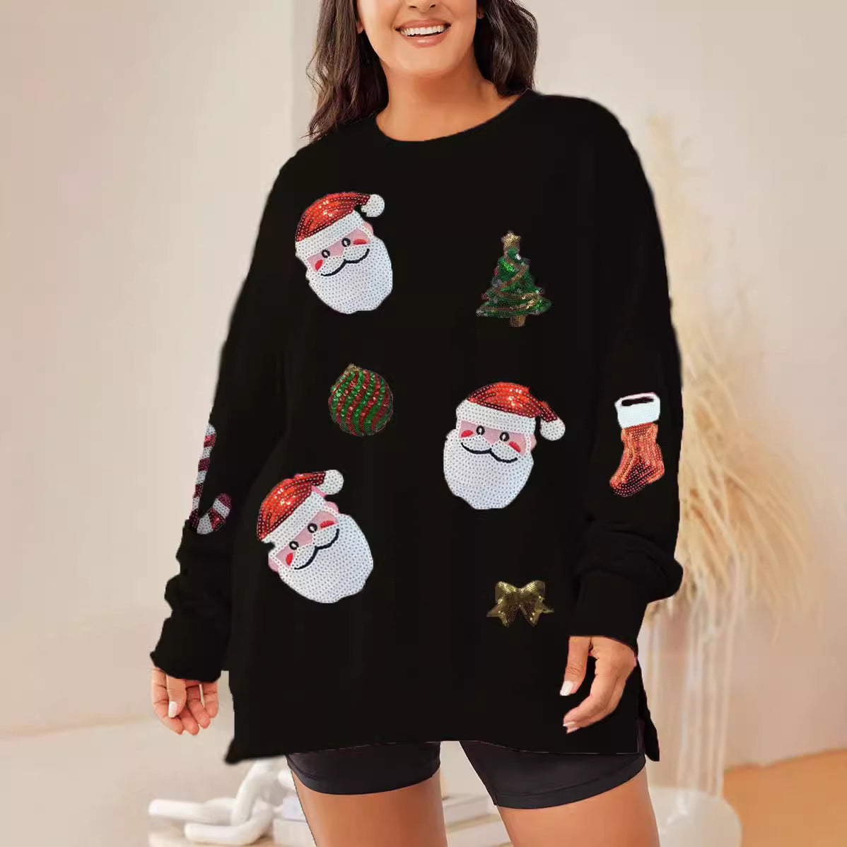Women's Christmas Sequins Loose Casual Long Sleeves Sweaters