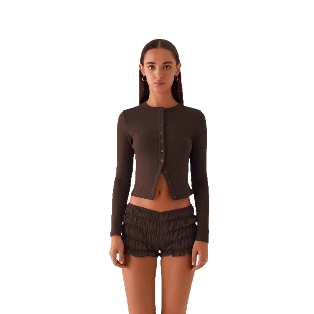 Beautiful Women's Solid Color Long Button Women's Sweater