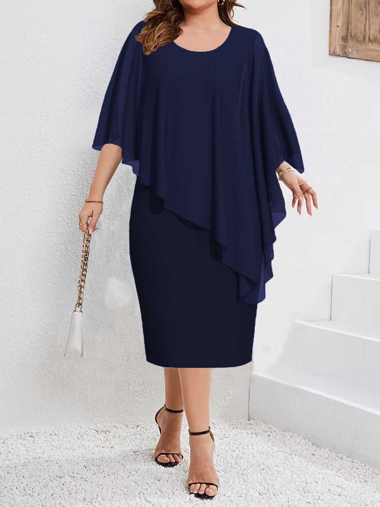 Women's Solid Color Sleeveless Chiffon Shawl Sheath Dress