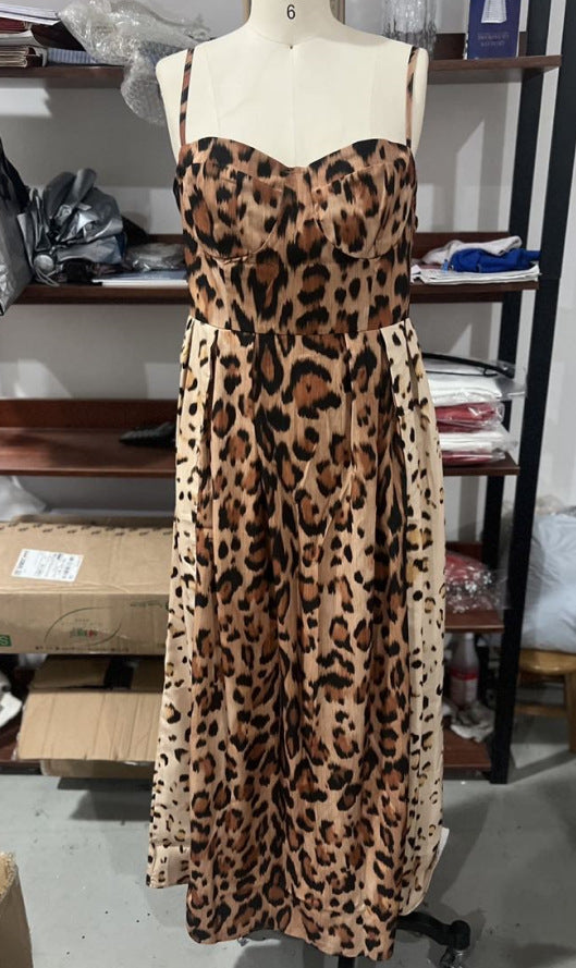 Attractive Graceful Sexy Leopard Print Suspender Dresses