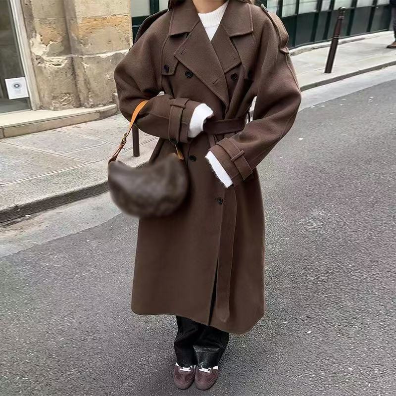 Women's Casual Loose Double Button Lapel Elegant Coats