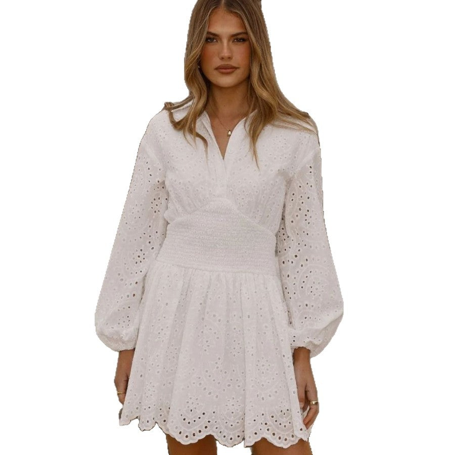 Women's Autumn Fashion Buttons Waist Smocking Tight Dresses