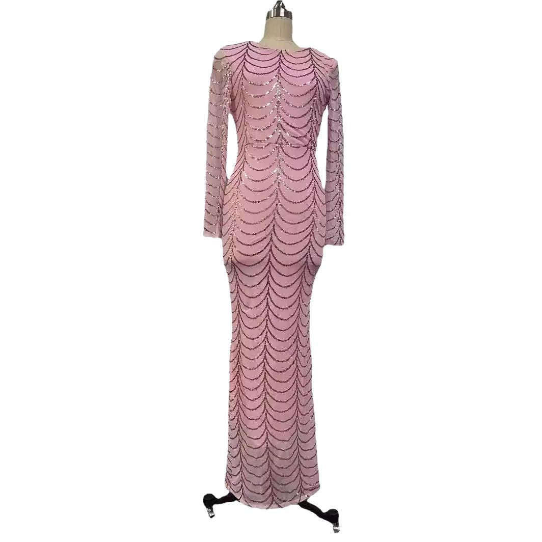 Fishtail Dress Elegant Party Sequined Long Sleeve Dresses