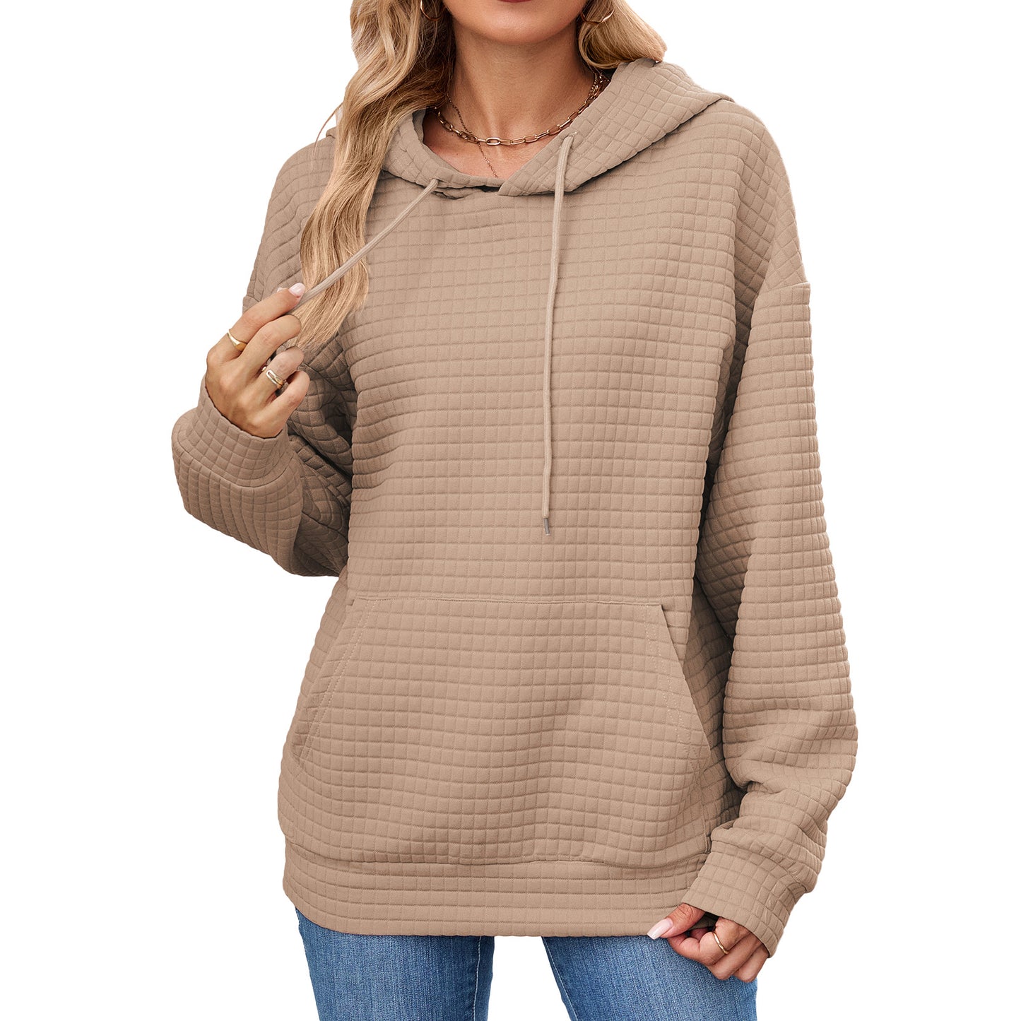Women's Solid Color Hooded Pocket Loose Long Sleeve Women's Sweater, Sweater