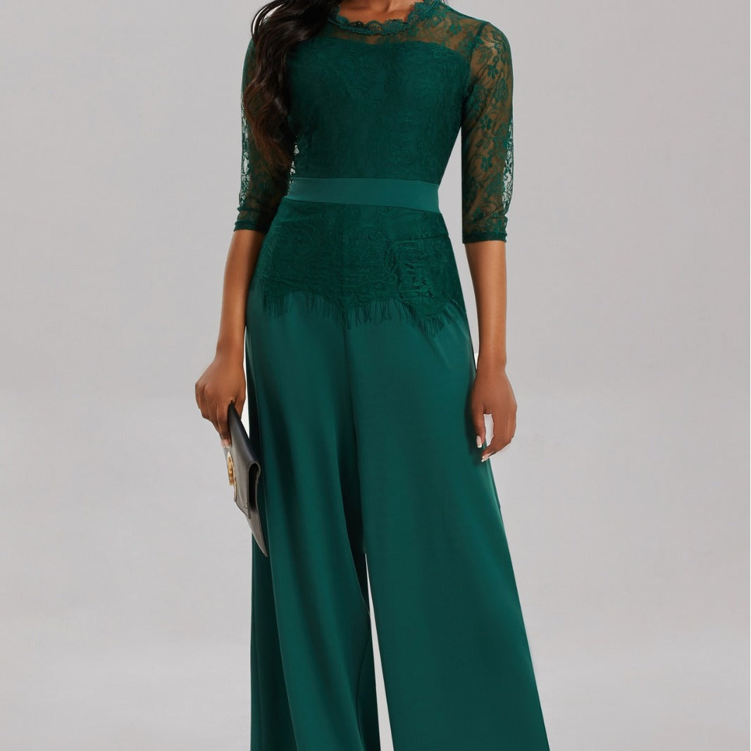 Casual Lace Stitching High Waist Pure Color Sexy Slim Pants