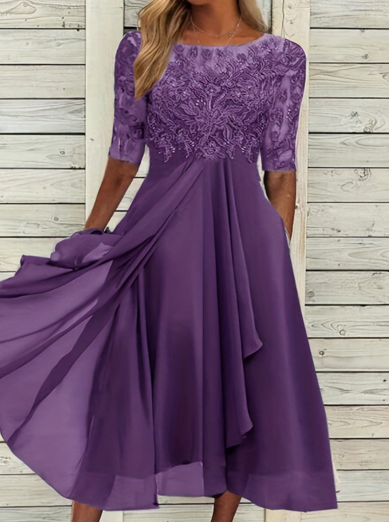 Women's Dress Chiffon Stitching Lace Long Bridesmaid Dresses