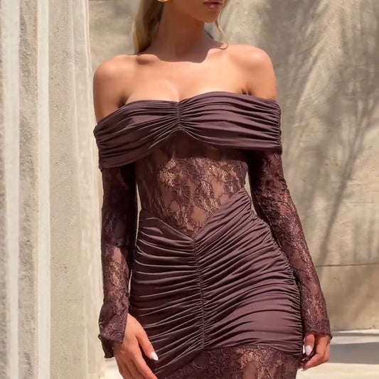 Women's Sexy Bandeau Long Dress Lace French Dresses