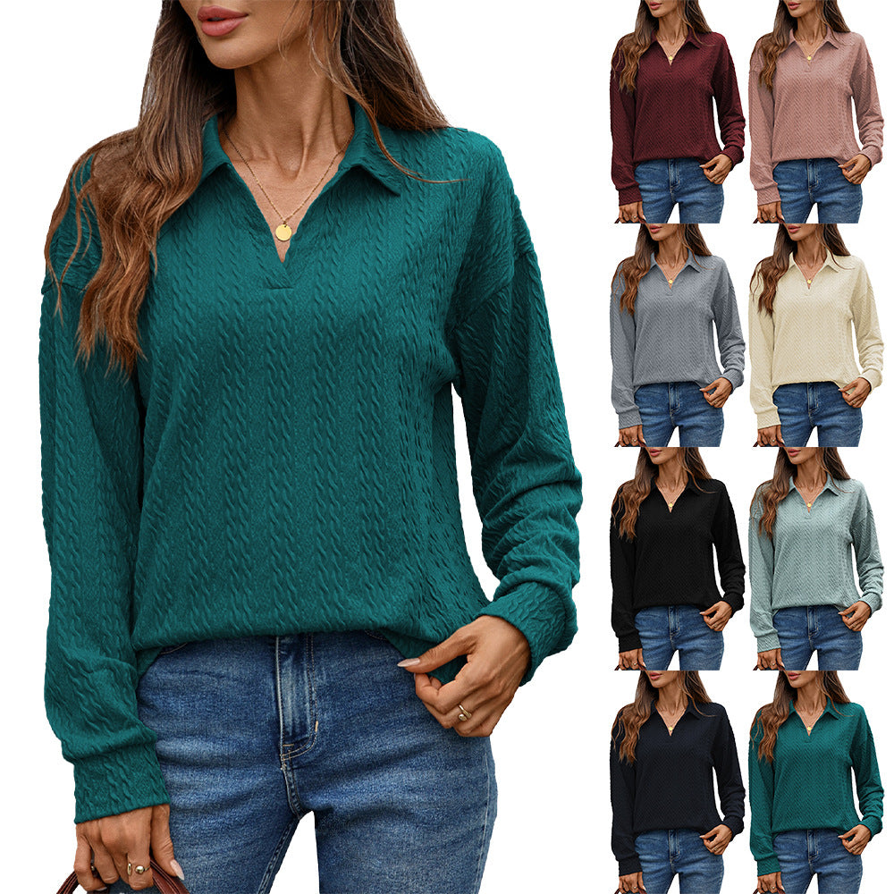 Women's Solid Color Pullover Sweatshirt Loose Lapel Long Sleeves Women's Sweater, Sweater