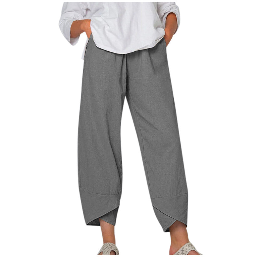 Women's Solid Color Simple Stitching Pocket Loose Pants
