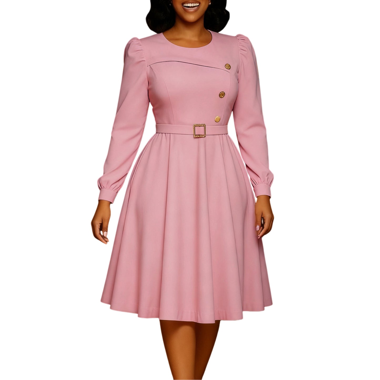 High Waist A- Line Dress Elegant Party Solid Dresses