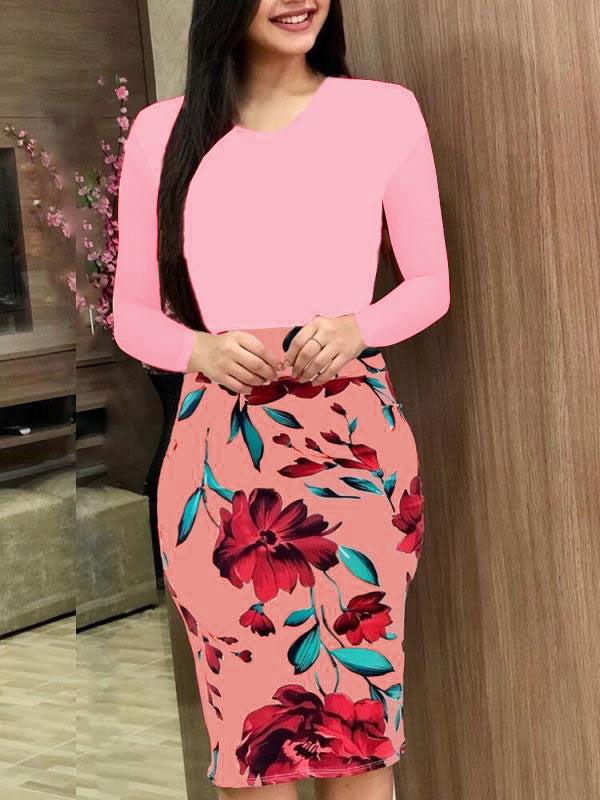Unique Women's Autumn Flower Sheath Large Clothing