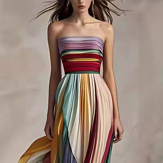 Trendy Sexy Tube Printed Color Dress Dresses