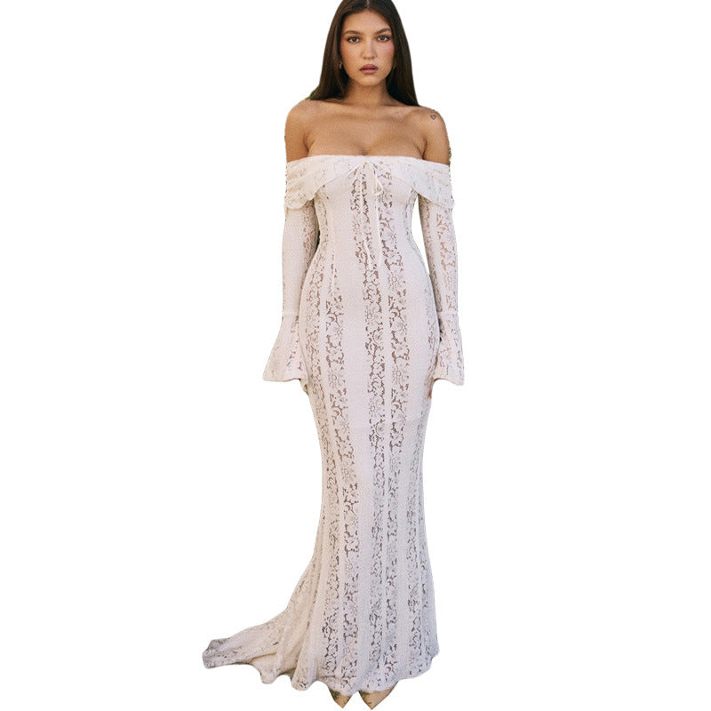 Women's Sexy Long Sleeve Lace Hollow Out Dresses