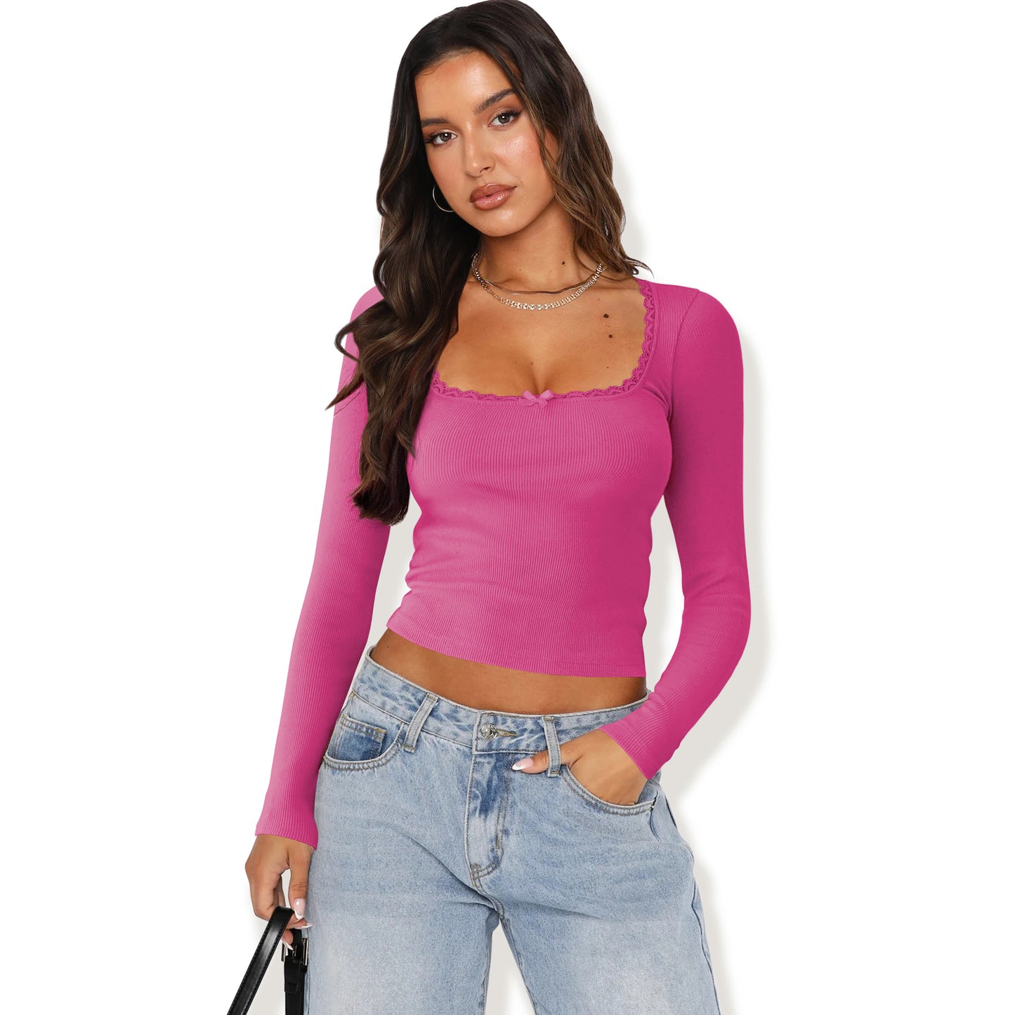 Women's Long-sleeved T-shirt Fashion Slimming Slim Lace Stitching Blouses