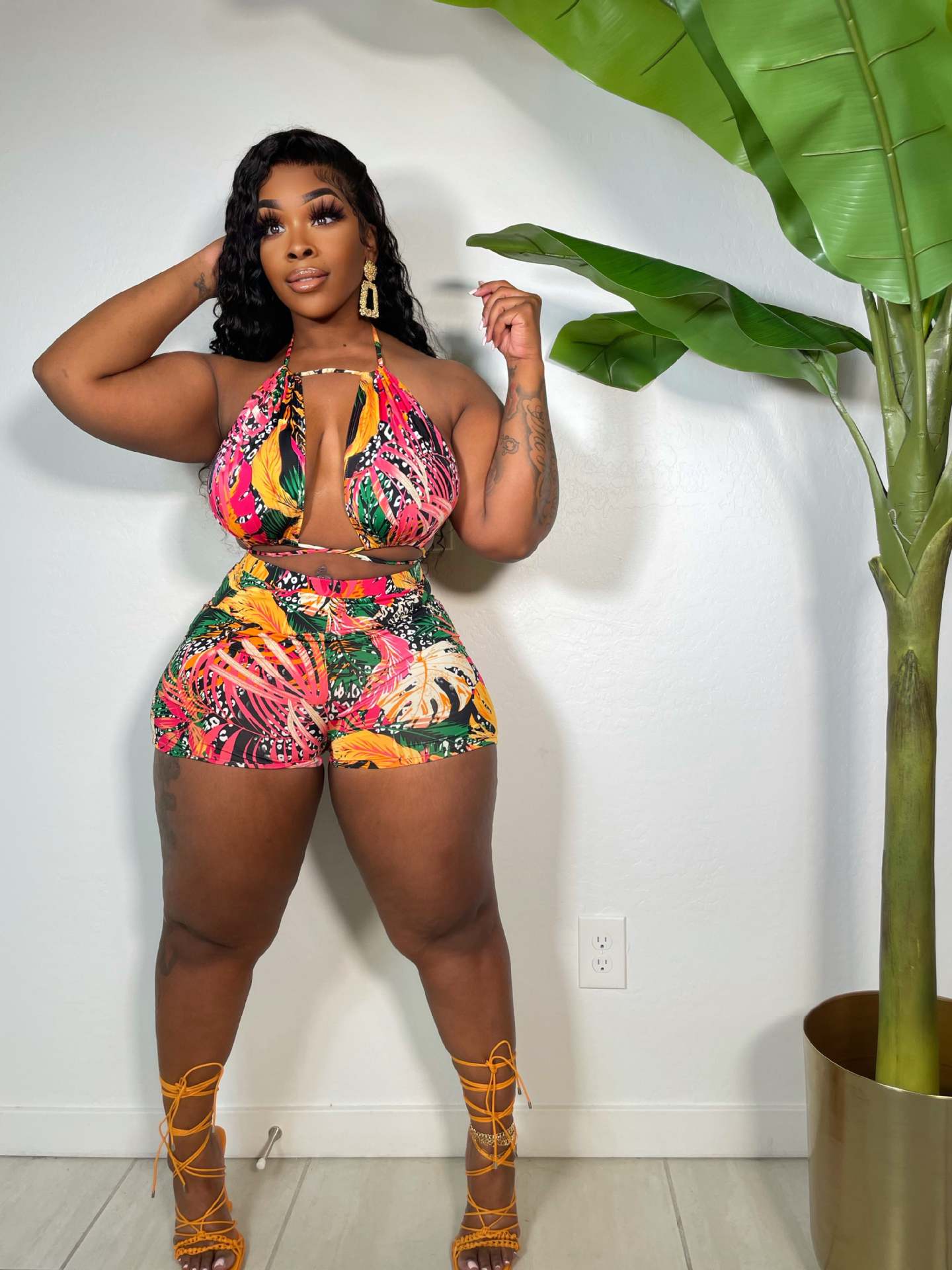 Women's Printed Sleeveless Strap Two-piece Set Fashion Casual Suit