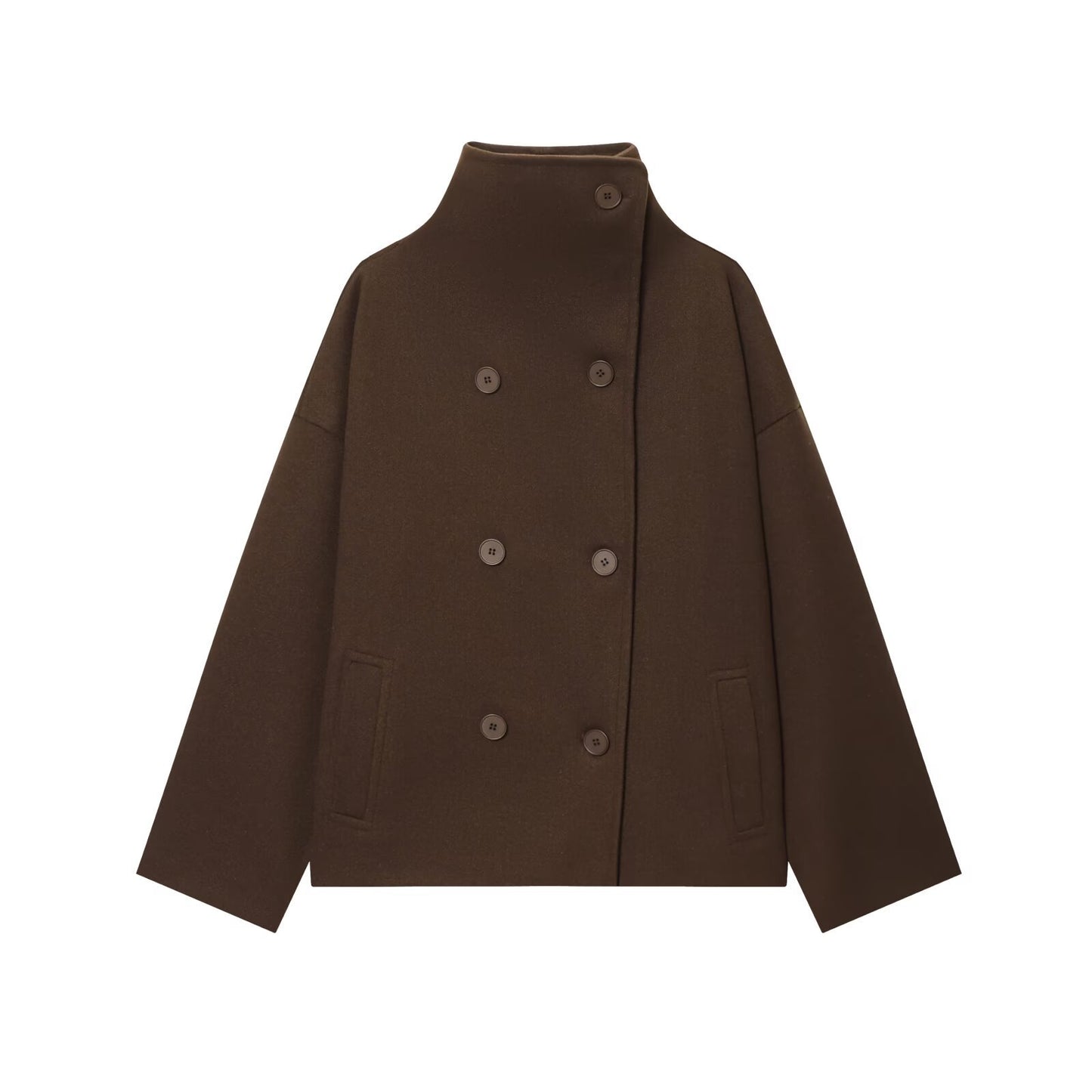 Women's Fashion Simple Solid Color Turtleneck Breasted Coats