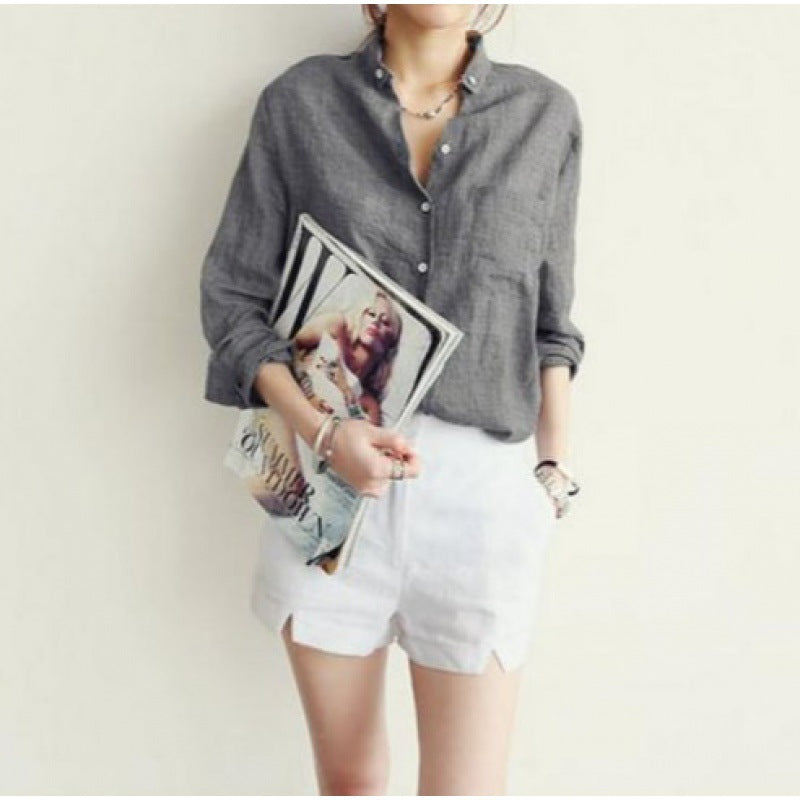 Women's Linen Shirt Long Sleeve Loose Thin Blouses