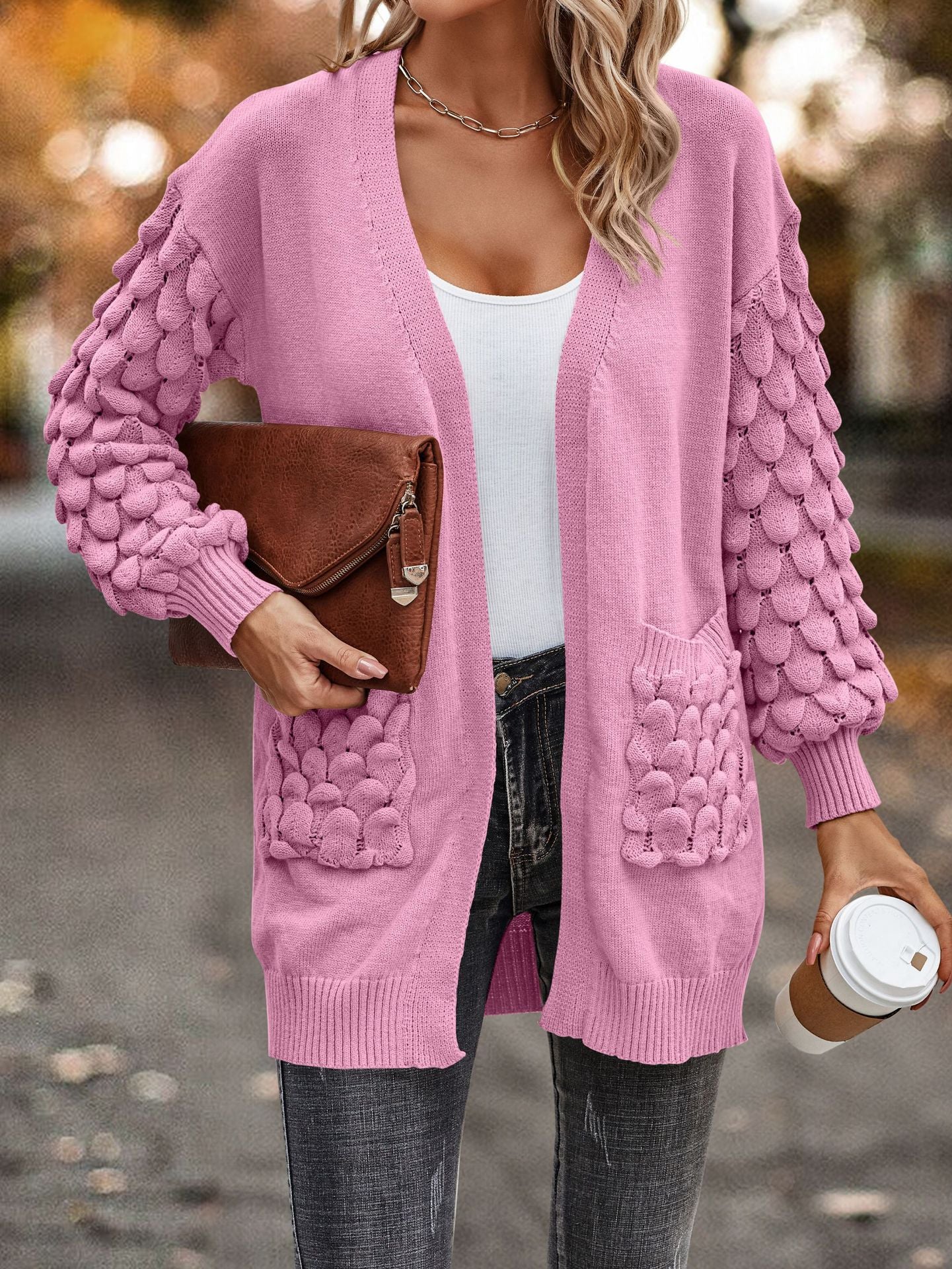 Feather Solid Color Long Sleeve Knitted Sweaters