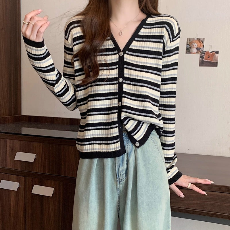 Women's Style Sweet Striped Knitted For Western Slim Fit Slimming Cardigans