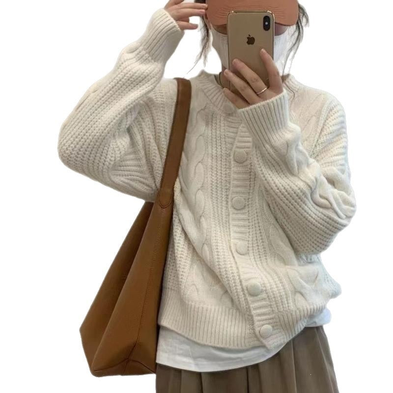 Women's Simple Twist Round Neck Retro Loose Women's Sweater