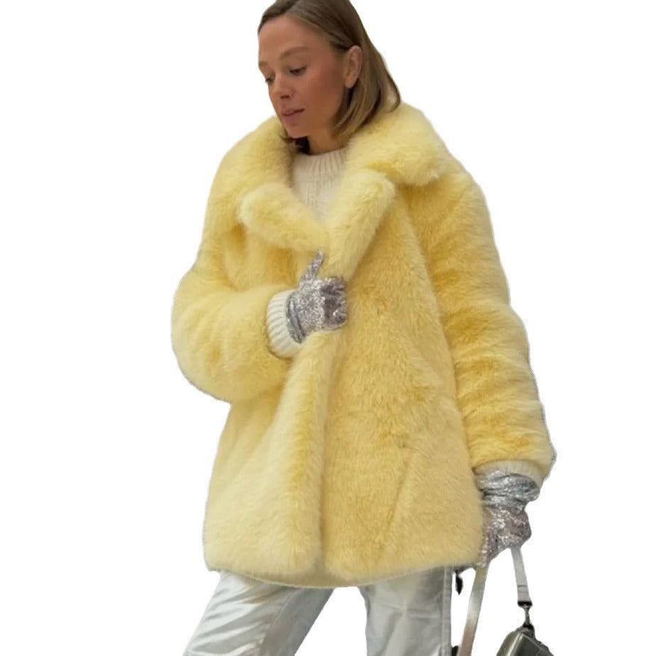 Women's Fur Casual Loose Fox Collar Environmental Coats